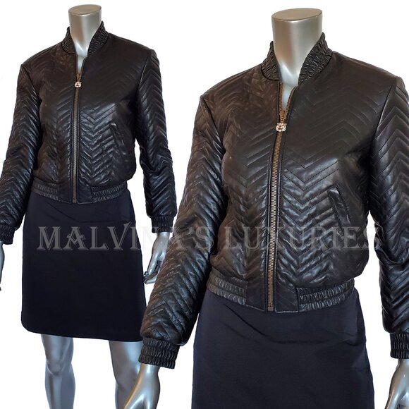 GUCCI JACKET QUILTED BLACK LEATHER BOMBER TIGER CHARM PULL sz IT 38 US 2 - Picture 6 of 15